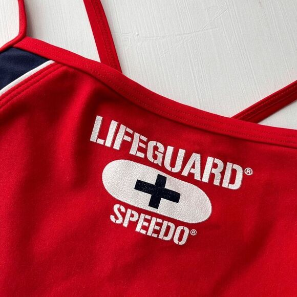 Vintage Y2K Speedo Lifeguard Swimsuit 8/34 Strappy One-Piece 90s Red Navy - Picture 11 of 13